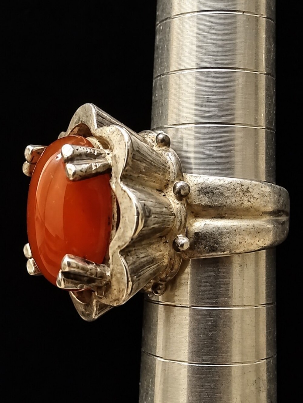 Rare Vintage Modernist Sterling Carnelian Ring